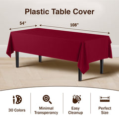 Burgundy Plastic Table Cover - 54 in. x 108 in. | Case of 48