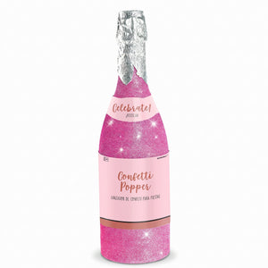 "Team Bride" Pink Glitter Champagne Bottle Confetti Popper