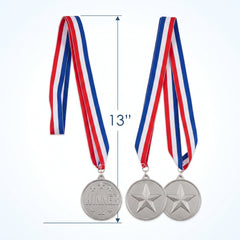 "Winner" Award Medals with Multicolor Ribbon - Pack of 12