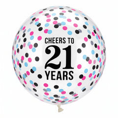Cheers to 21 Latex Balloon - 24" Confetti Design