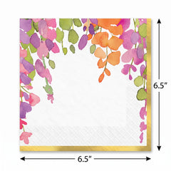Romantic Floral Lunch Napkins - 6.5 In. x 6.5 In. with Gold Trim - 16 Pack