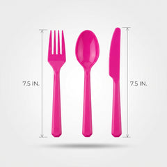 Bright Pink Assorted Plastic Cutlery Set - 7.5 in. - 24 Pack