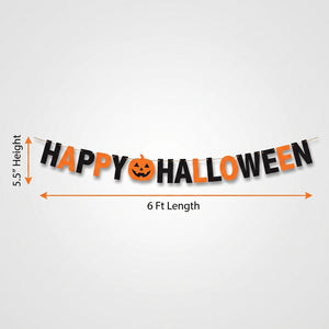 Classic Halloween "Happy Halloween" Felt Banner - Black & Orange, 6 Ft