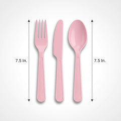 New Pink Heavyweight Plastic Cutlery Set - 24 Pieces