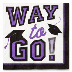 "Way to Go!" Graduation Beverage Napkins - Purple, 40-Pack - 5 In. X 5 In.