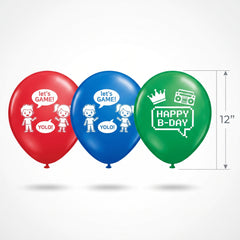 Party Town "Let's Game" Latex Balloons, 12-inch, Multicolor, 6-Pack