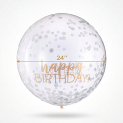 24" Gold & Silver Confetti Latex Balloon - "Happy Birthday"