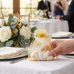 Elegant Gold Organza Wedding Favor Bags - 24 Pack