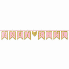 Glittery "Baby Girl" Clothespin Banner for Baby Shower