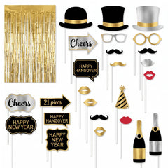New Year's Eve Gold Foil Photo Prop Kit, 21-Piece Set
