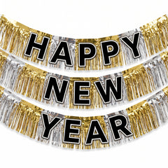 "Happy New Year" Tinsel Garland Banner Kit, 3-Piece Set