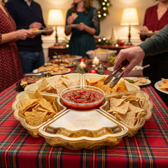 Elegant Scalloped Gold Plastic Chip and Dip Tray - 16"