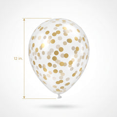 Gold Confetti Print Transparent Latex Balloons, 12-inch, 6-Pack