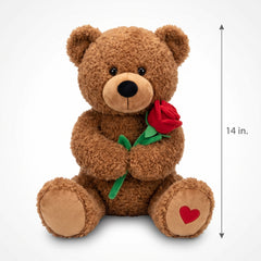 14" Valentine's Day Brown Bear Plush with Red Flower