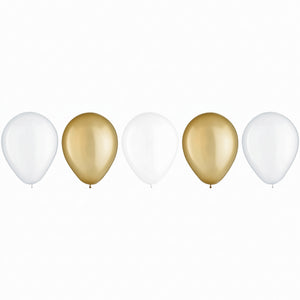 Elegant Golden & White Latex Balloons - 11 Inch, 15 Count
