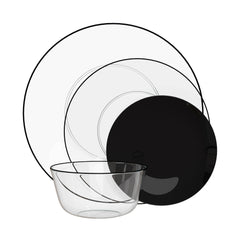 8 In. Classic Clear Design Plates Black Rim | 10 Count