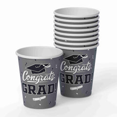 9 Oz. White/Silver Graduation Cups | 24 Count