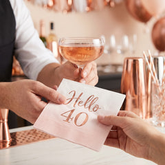 Blush Rose Gold "Hello 40" Birthday Napkins, 6.5 Inches, 16-Pack