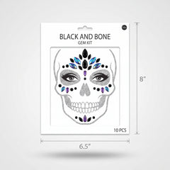 Halloween Skeleton Face Gem Kit - Black and Bone