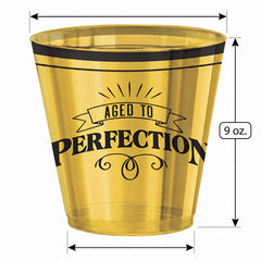 "Aged To Perfection" Gold Birthday Plastic Cups - 9 oz, 30 Pack