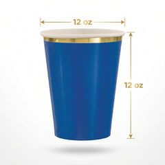 Royal Blue Paper Cup with Gold Trim - 12oz