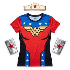 Women's Wonder Woman Superhero Costume T-Shirt - Red/Blue Large