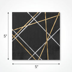 Geometric Gold & Silver Hot Stamped Beverage Napkins - 5 In. X 5 In.