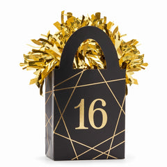 Elegant Sweet 16 Balloon Weight - Black & Gold Tote Design