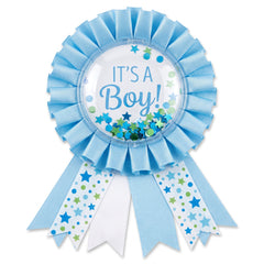 "It's a Boy" Confetti Shaker Award Ribbon - Blue Baby Shower Accessory