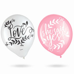 Floral Greenery Wedding Latex Balloons, 12-inch, Pink & White, 15-Pack