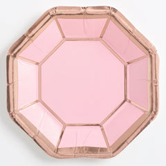 Metallic Blush & Rose Gold 7" Octagonal Dessert Plates - 8 Pack