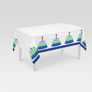 Modern Birthday Cake Plastic Table Cover, Reusable, 54x102 inches