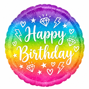 Sparkling Holographic Happy Birthday Foil Balloon - 18"