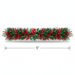 Festive Giant Red & Green Tinsel Garland - 9 ft Christmas Decor