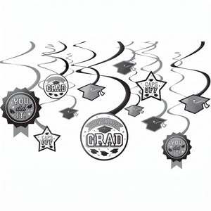 White Graduation Spiral Decorations Value Pack, 12-Pack