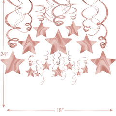 Rose Gold Shooting Stars Swirl Hanging Decorations - 30 Pack