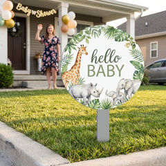 Soft Jungle "Hello Baby" MDF Lawn Sign for Baby Showers