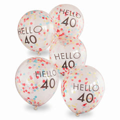 Bright Pastel 40th Birthday Latex Balloons, 12-Inch, 5-Pack