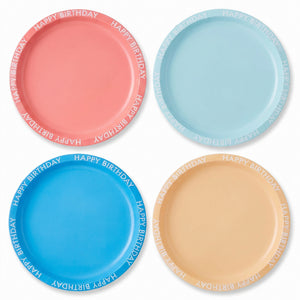 Bright Pastel "Happy Birthday" Rim Plates - 9.5", 8 Pack