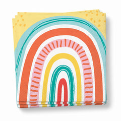 Retro Rainbow Paper Beverage Napkins - 16-Pack, Colorful Party Supplies - 5 In. X 5 In.