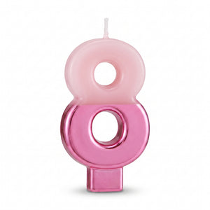 Bright Pink Number 8 Metallic Dipped Birthday Candle, 3.2-Inch