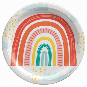 Retro Rainbow 9-Inch Round Paper Plates, 8-Pack