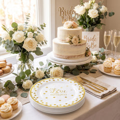 "Love Always & Forever" Gold Polka Dot Plastic Lunch Plates - 7.25", 20-Pack