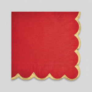 Red Scalloped Beverage Napkins with Gold Stamp - 5 In. X 5 In.