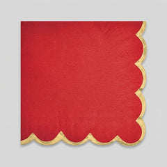 Red Scalloped Beverage Napkins with Gold Stamp - 5 In. X 5 In.