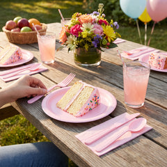 New Pink Heavyweight Plastic Cutlery Set - 24 Pieces