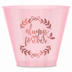 Love & Leaves "Always & Forever" Pink Plastic Tumbler Cups, 9 oz, 30-Pack