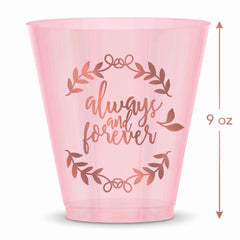 Love & Leaves "Always & Forever" Pink Plastic Tumbler Cups, 9 oz, 30-Pack