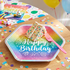 Prismatic Sparkle Hexagon "Happy Birthday" Paper Plates - 9-Inch (8-Pack)