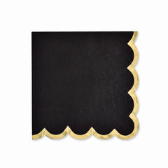 Sophisticated Black Lunch Napkins with Gold Scalloped Edge - 6.5 In. X 6.5 In.